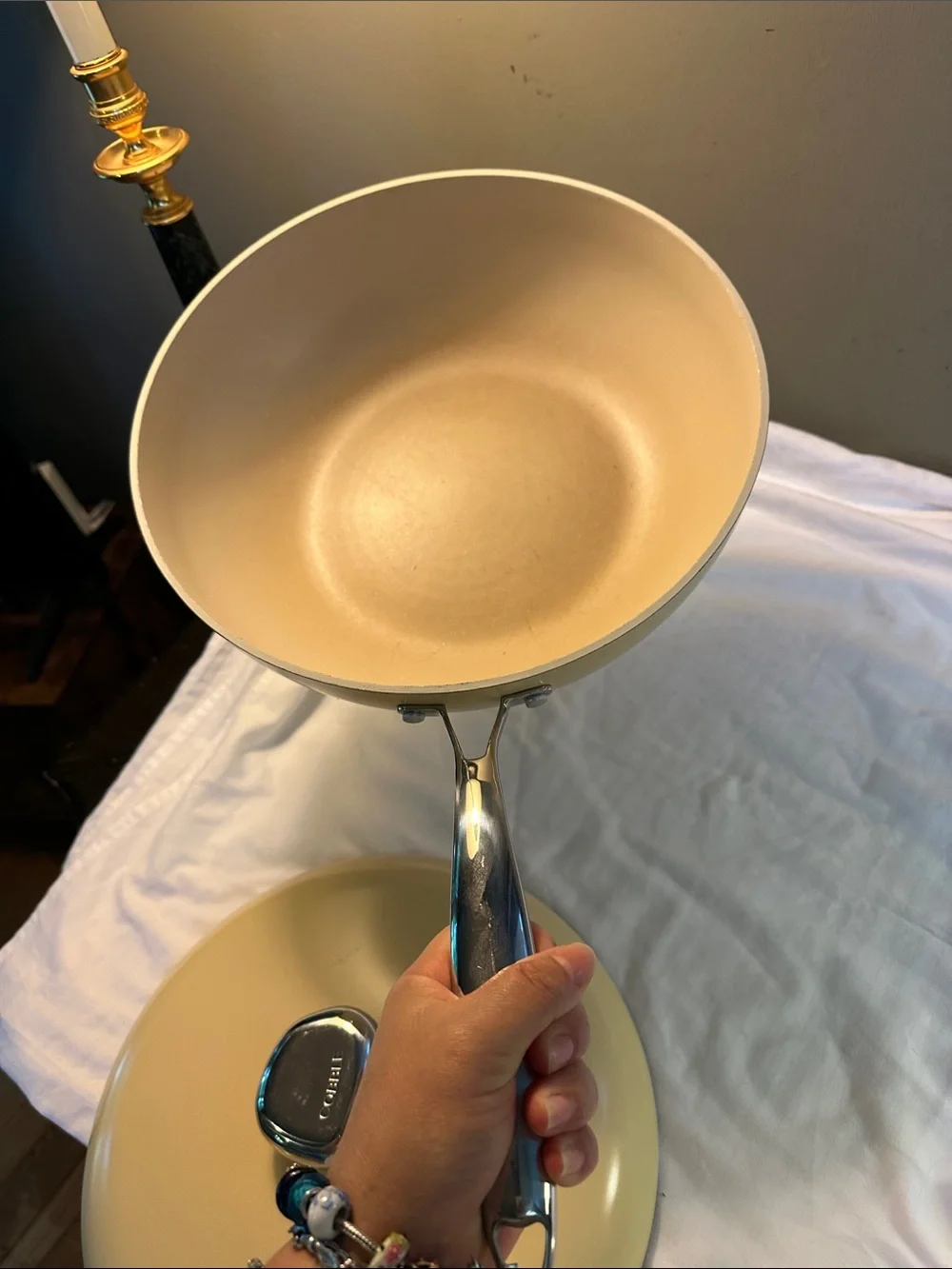 VELOSAN Creamish or yellow Nonstick Frying Pan with Lid -